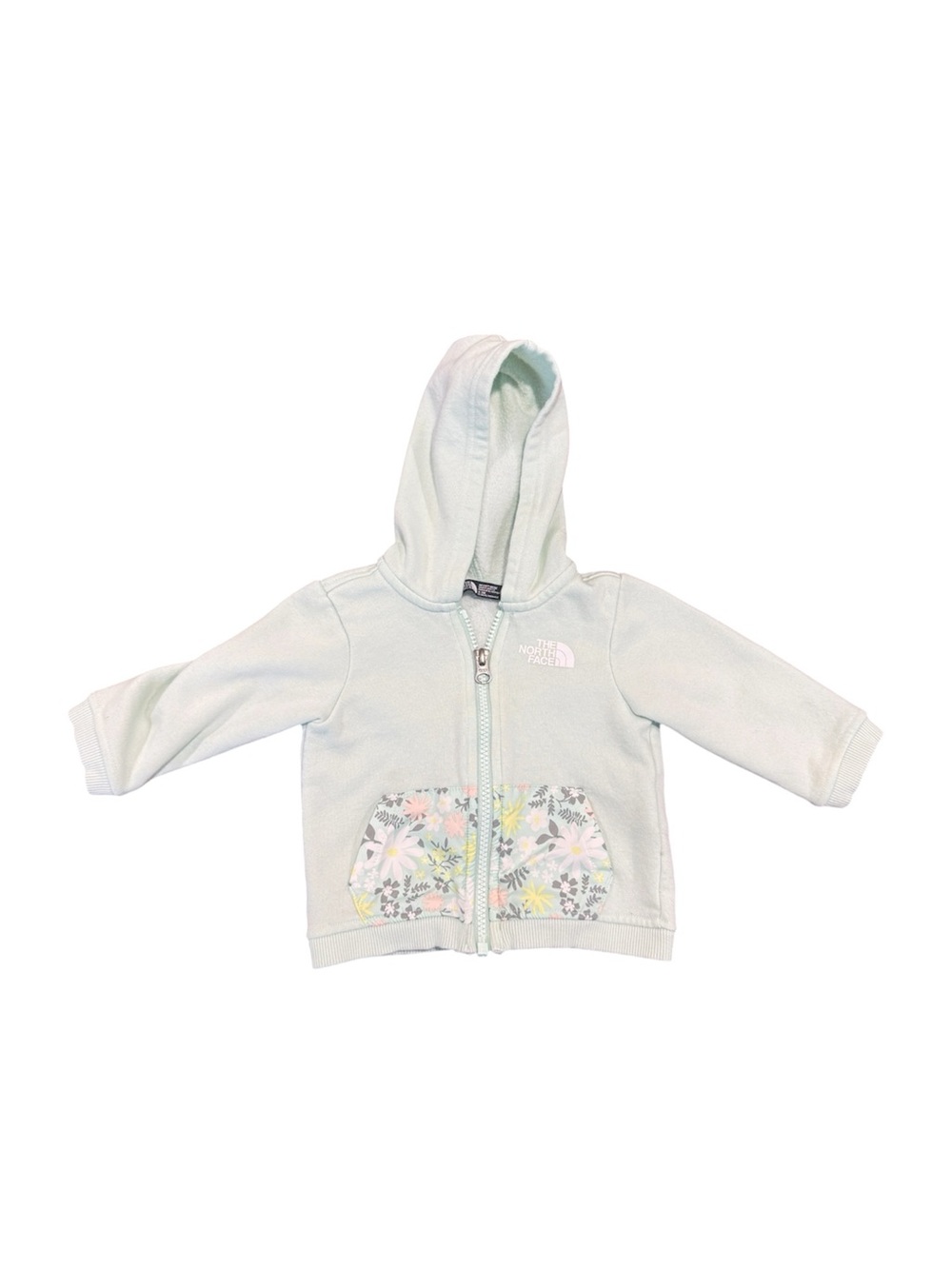 The North Face Light Mint Hooded Zip Sweatshirt with Floral Pocket